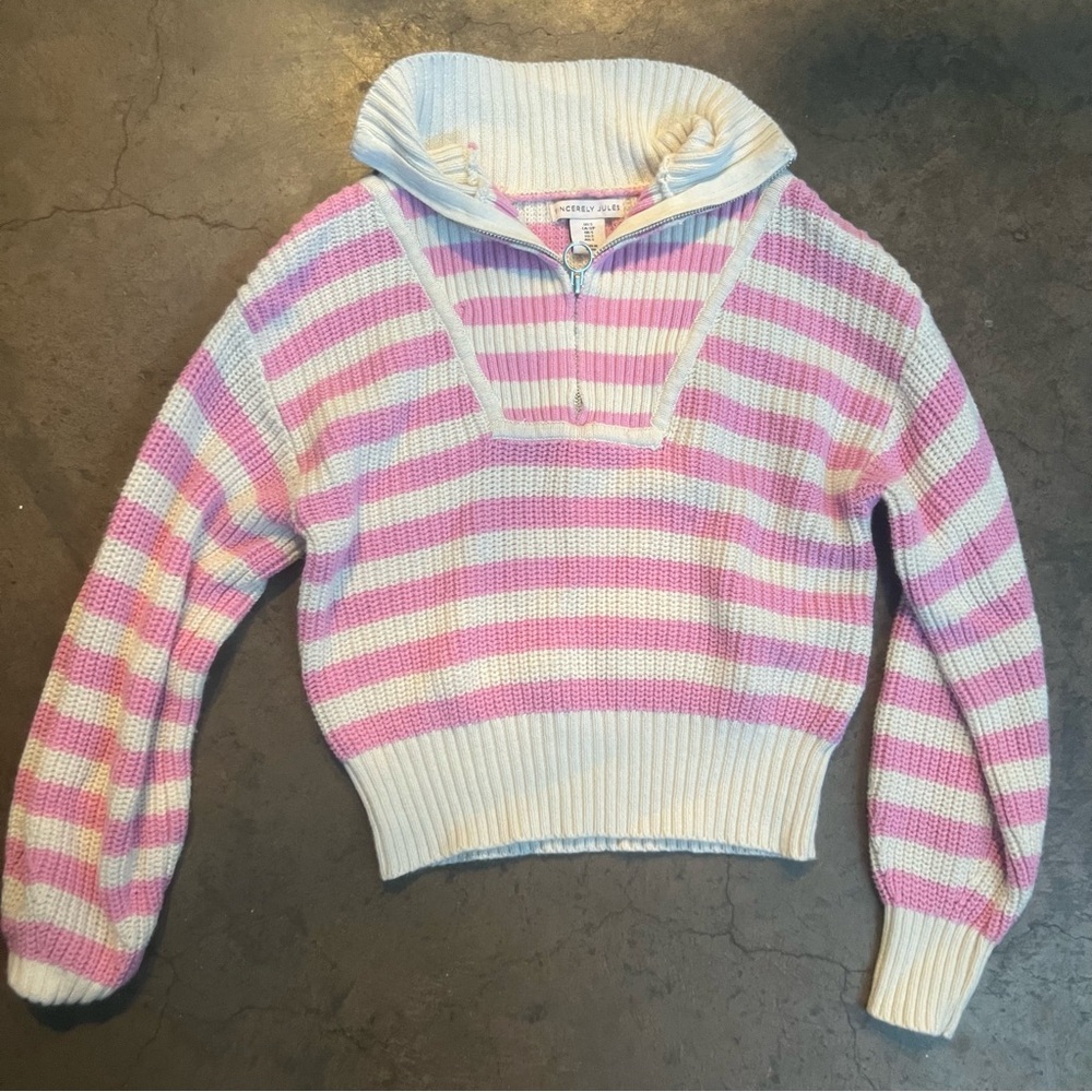 Sincerely Jules Pink Ivory Striped Sailor Collar Sweater